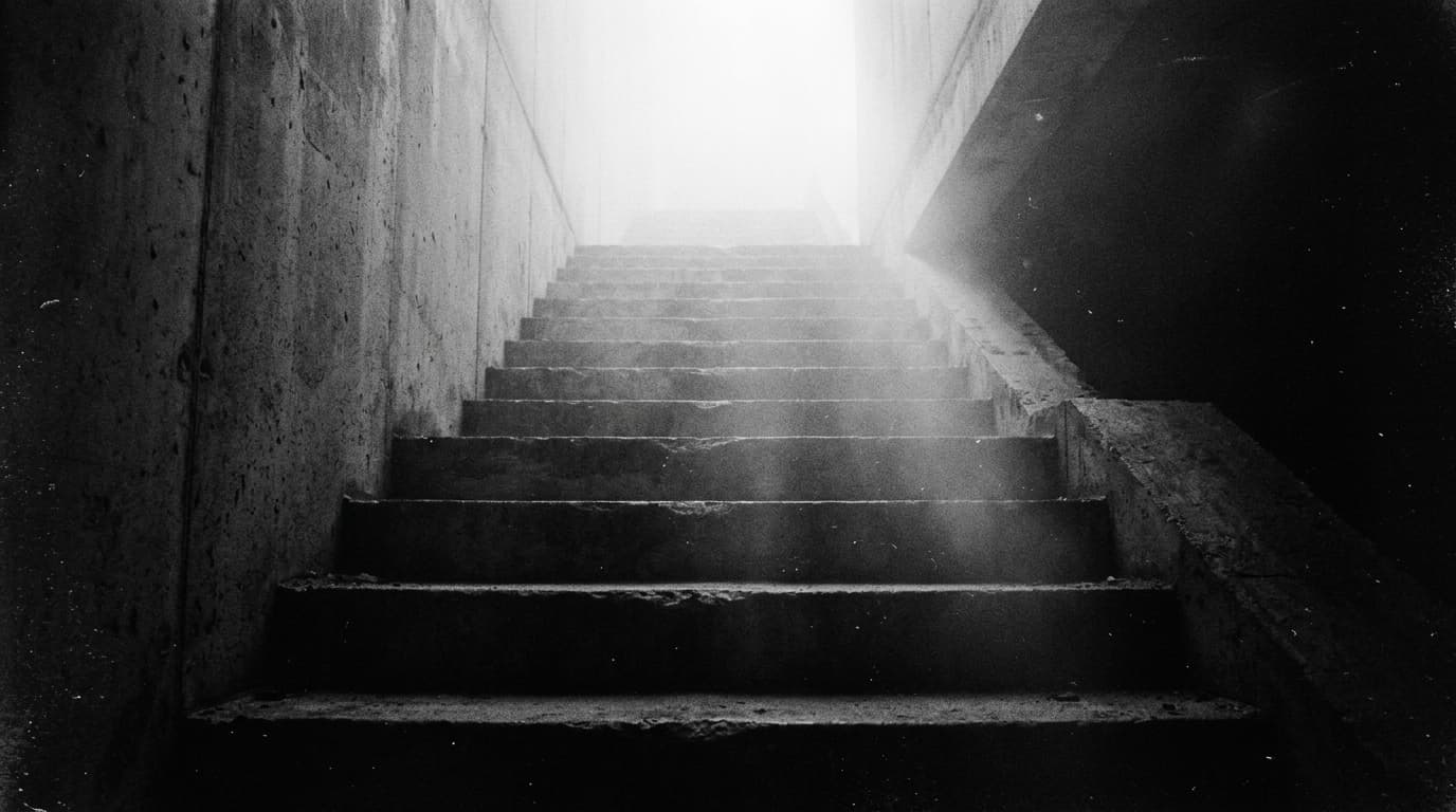 Escadaria de betão ascendente simbolizando o crescimento de vagas de construção civil em Portugal
